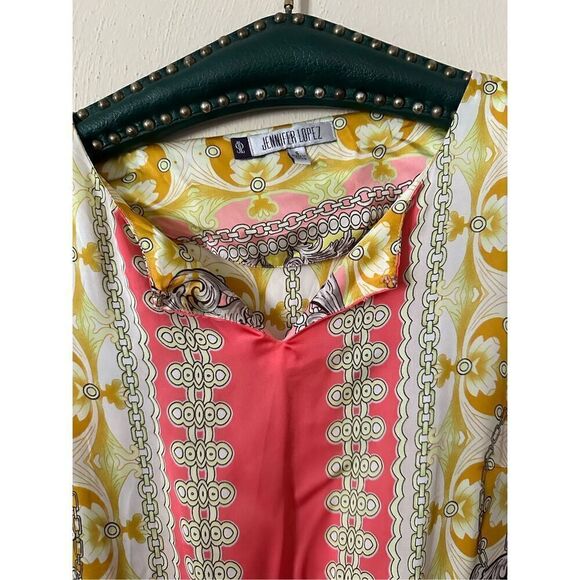 Jennifer Lopez Women’s Silky Multicolored Print Scarf Drawstring Waist Dress Siz - Picture 2 of 6